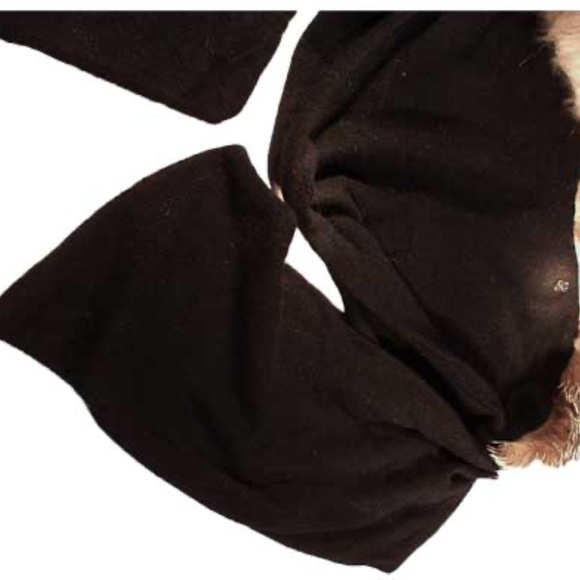 SILVER FOX TRIM HOODED SCARF 40% ANGORA 20% WOOL, TAG ON, BLACK, ONE SIZE, LONG - Picture 4 of 6